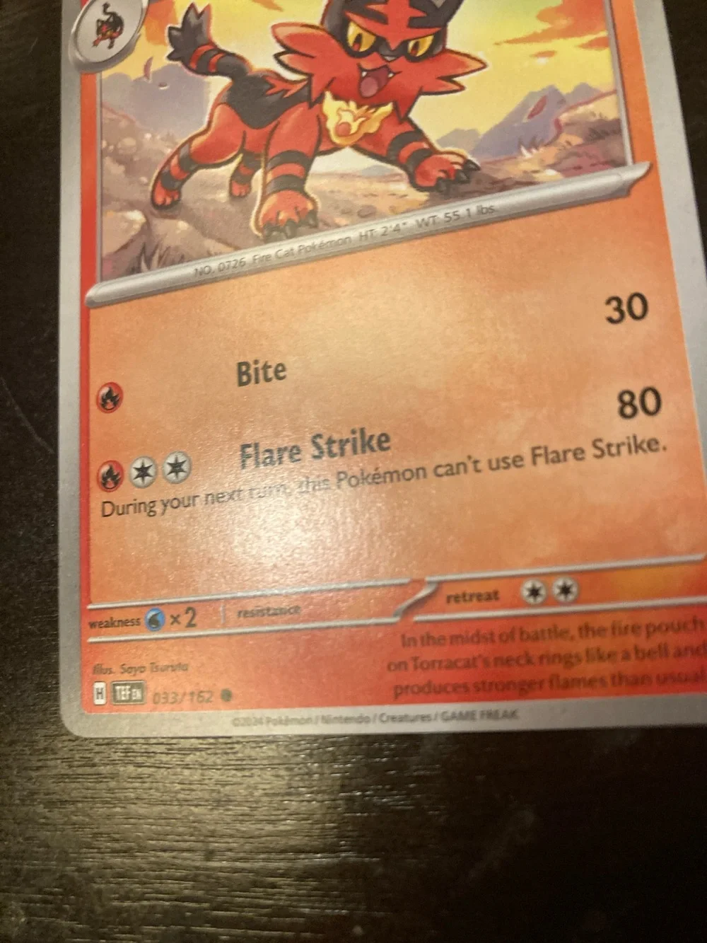 Pokemon Torracat Trading Card - Red Orange Artwork
